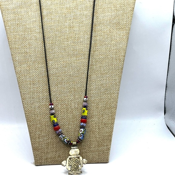 Colorful Beaded Necklace with Brass Coptic Cross Pendant  Unique Original - Picture 4 of 10